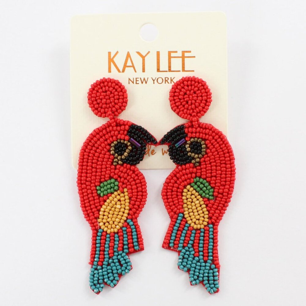 KAYLEE Seed Beaded Beautiful Fun Boho Parrot Post Earrings Made ❤️ in India